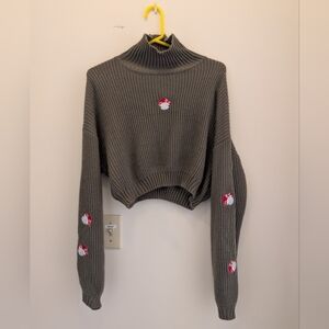 Romwe Embroidered Mushroom Knit Sweater Cottagecore